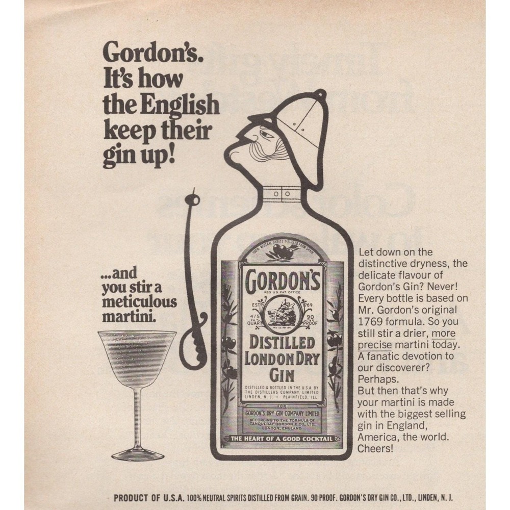 Gordon's Gin English Martini Humor Distilled London Dry Vintage Print Ad‎ 1970
